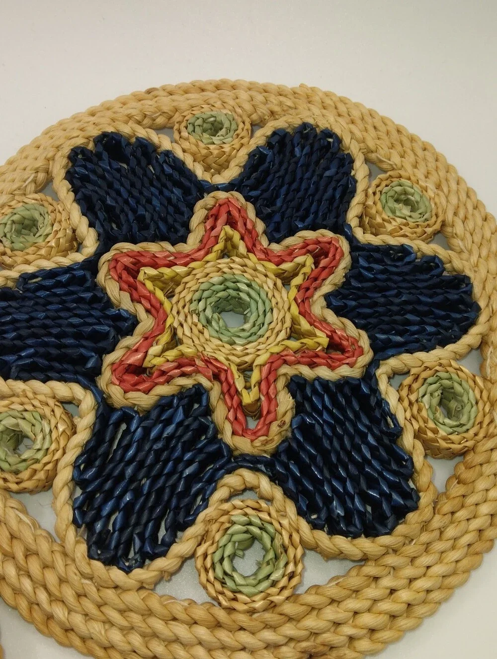 Pair Of Vintage Boho Raffia/Rattan Trivets/Wall Decor.   READ.